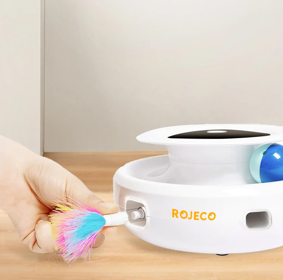 ROJECO 2 in 1 Smart Cat Toys Automatic Feather Fun Ball Toy Set For Cat Dog 5 Modes Electronic Interactive Pet Toy Accessories